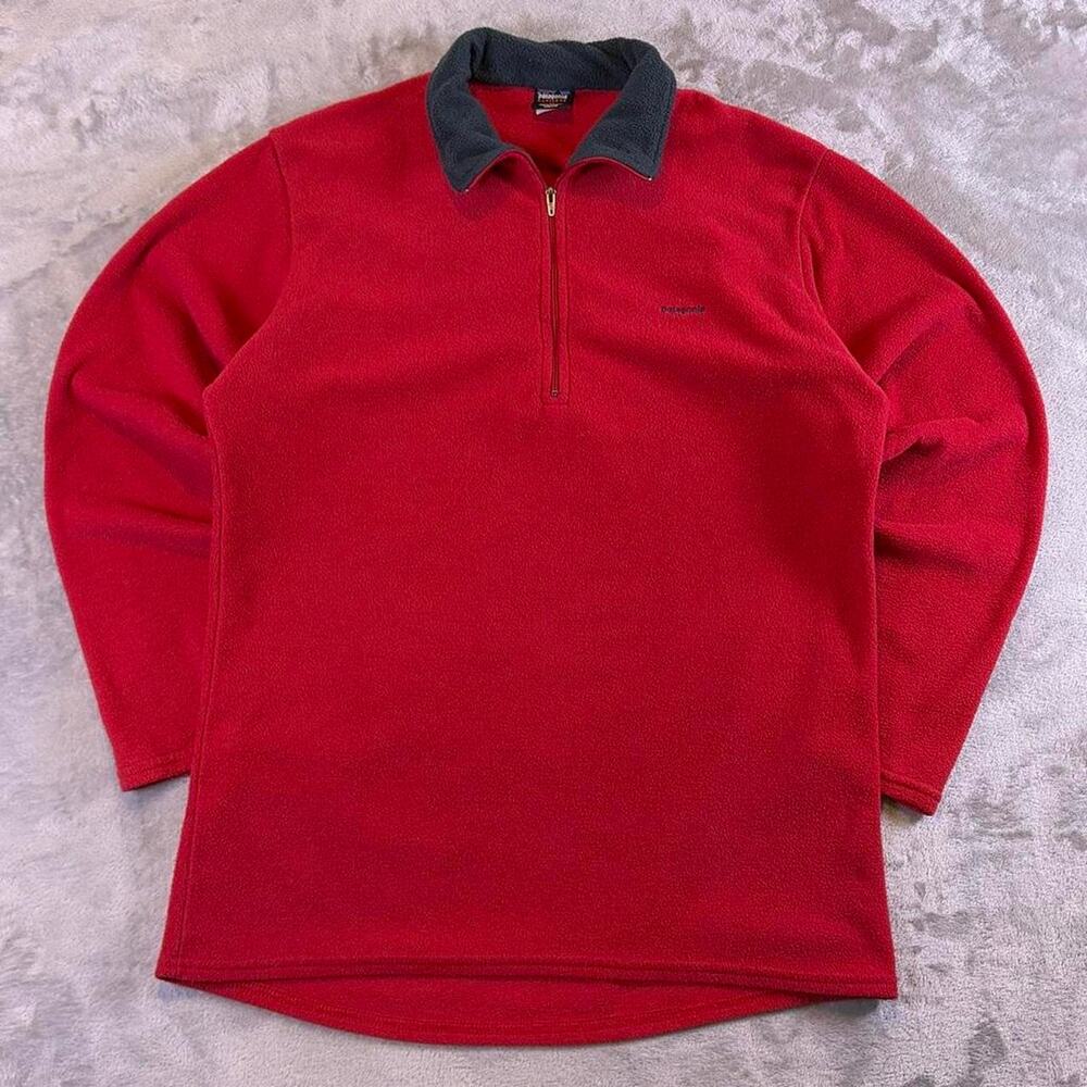 VTG Patagonia Capilene Red Made In USA Pullover 1/4 zip Fleece Sweatshirt Size M